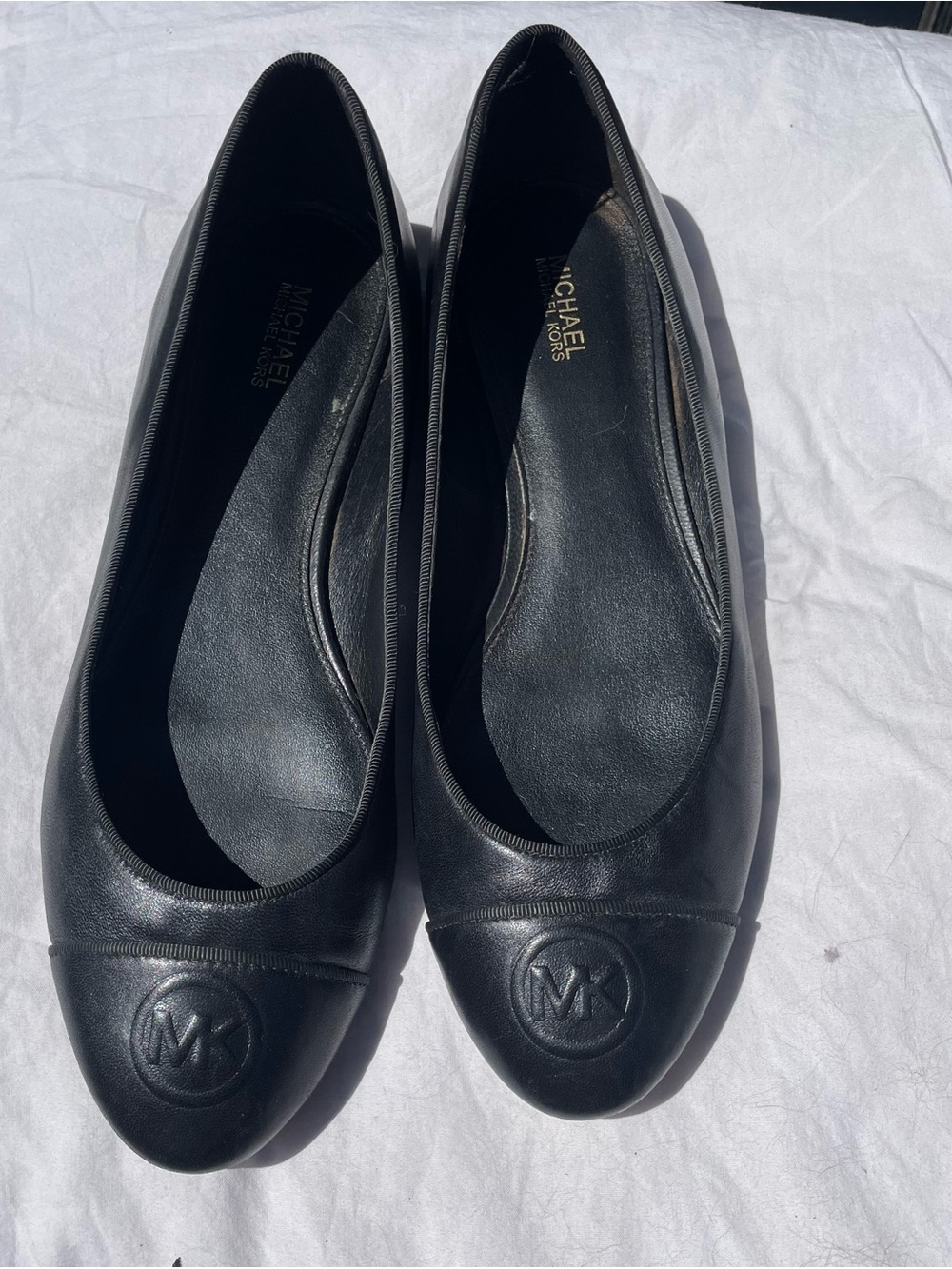 Michael Kors Black Leather Logo Ballet Flats